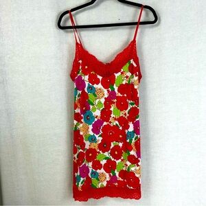 Natori Josie Satin Red Floral Lace Slip Dress Nightgown Romantic Babydoll Large